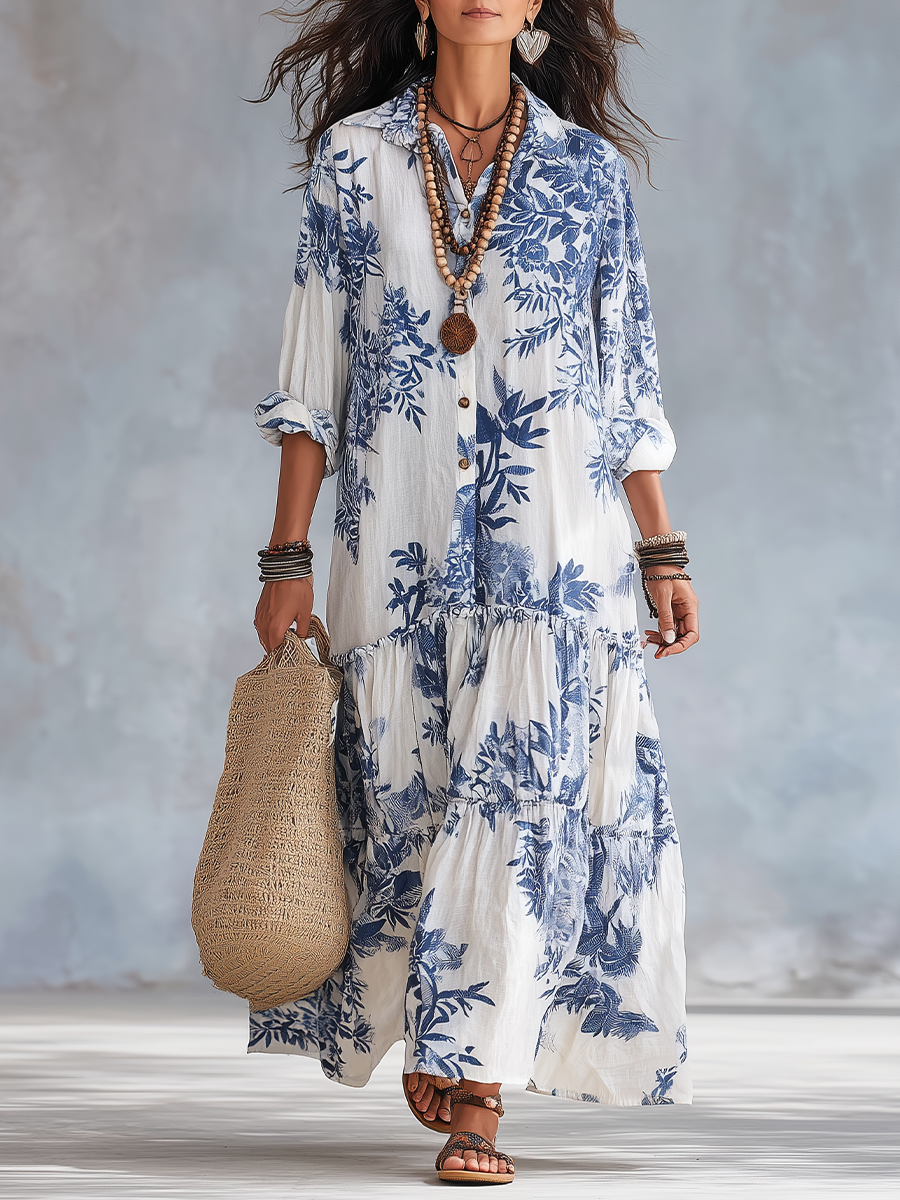 Bohemian Blue Floral Button-down Maxi Dress – Isabel & Valentina