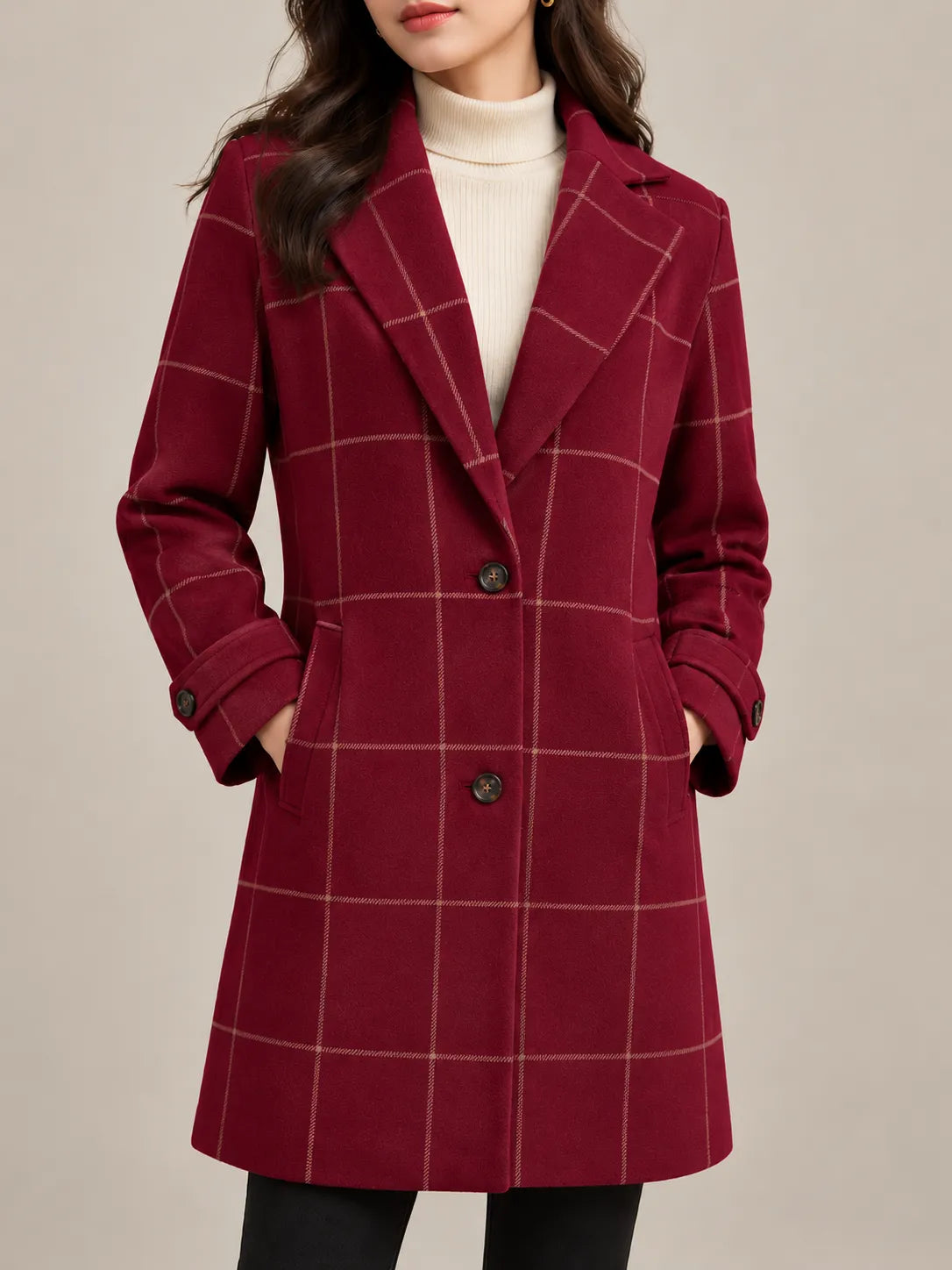 Vivienne | Elegant Windowpane Plaid Coat