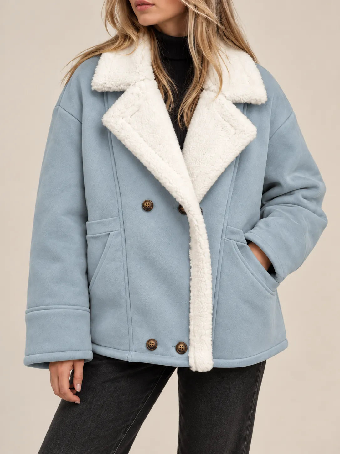 Evelyn | Sherpa-Trimmed Suede-Look Jacket