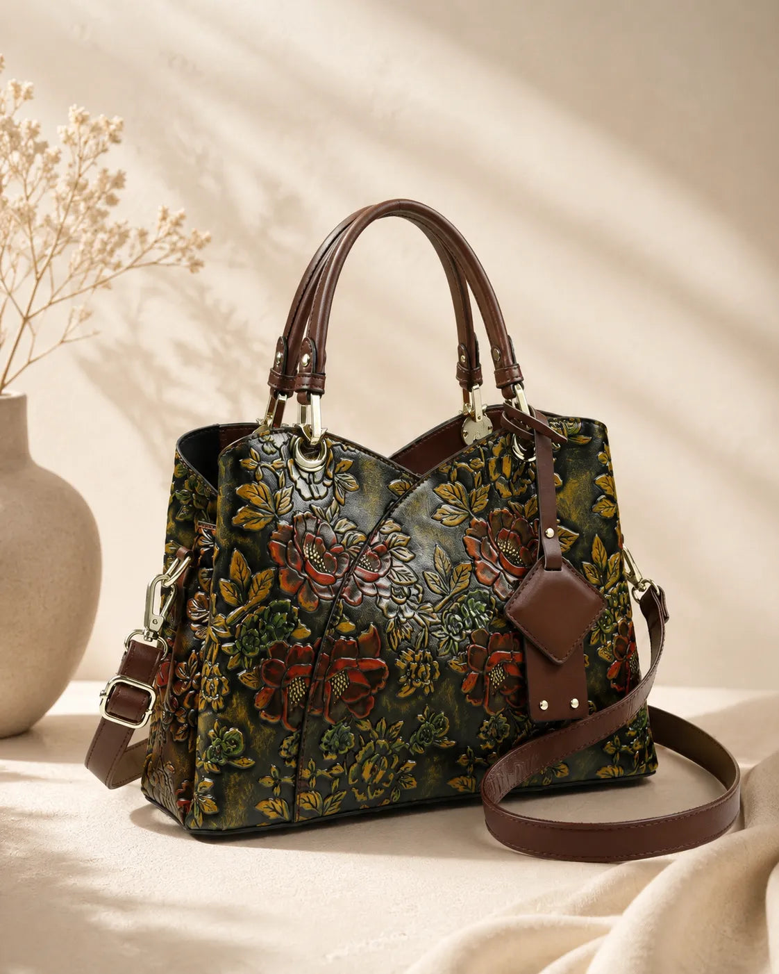 Camilla | Embossed Floral Satchel Handbag