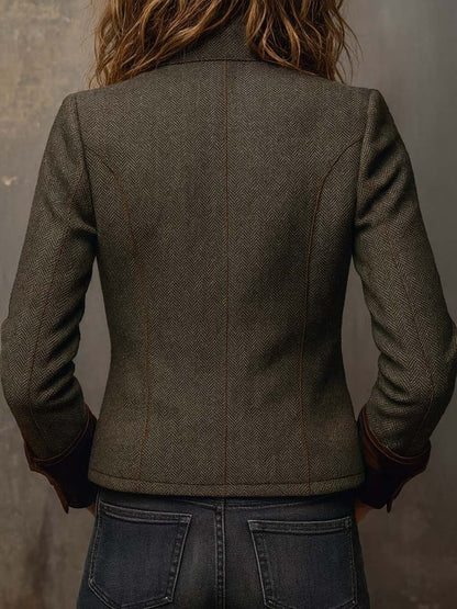 Agnes | Herringbone Contrast-Trim Blazer