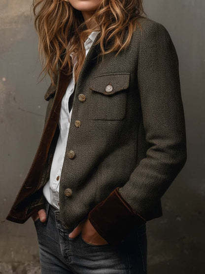 Agnes | Herringbone Contrast-Trim Blazer