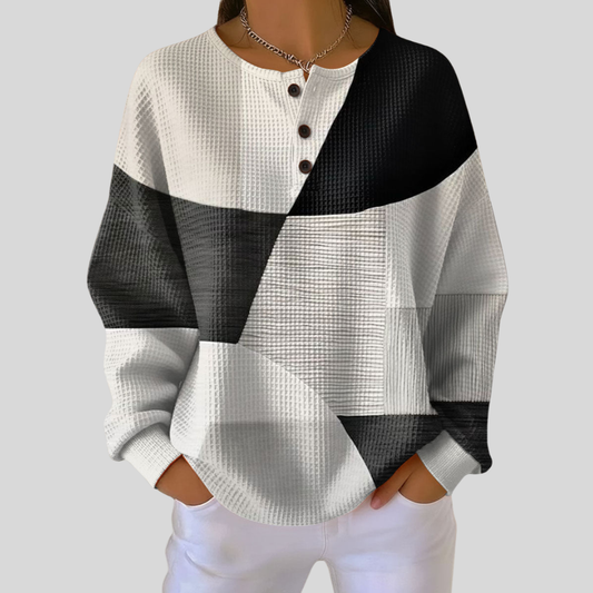 Almira™ | Waffle Knit Henley Sweatshirt