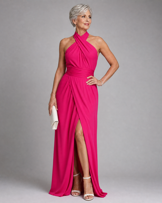 zaria pleated halter midi dress Zaria Pleated Halter Midi Dress