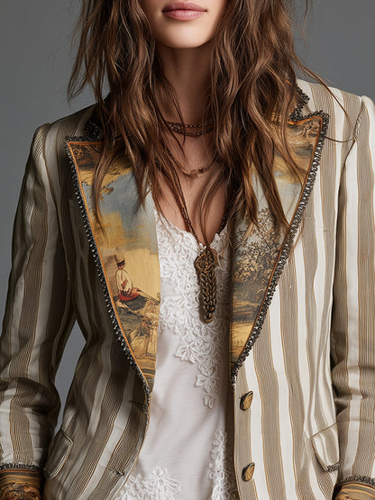Celine | Artful Striped Lapel Blazer