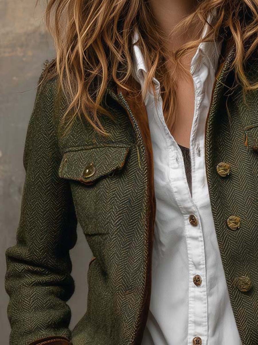 Agnes | Herringbone Contrast-Trim Blazer