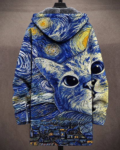 Eliana Starry Cats Art Hooded Jacket