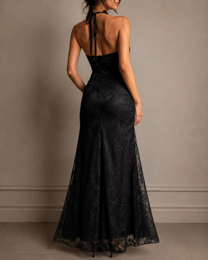 Vivienne | Lace Halter Ruffle Maxi Dress