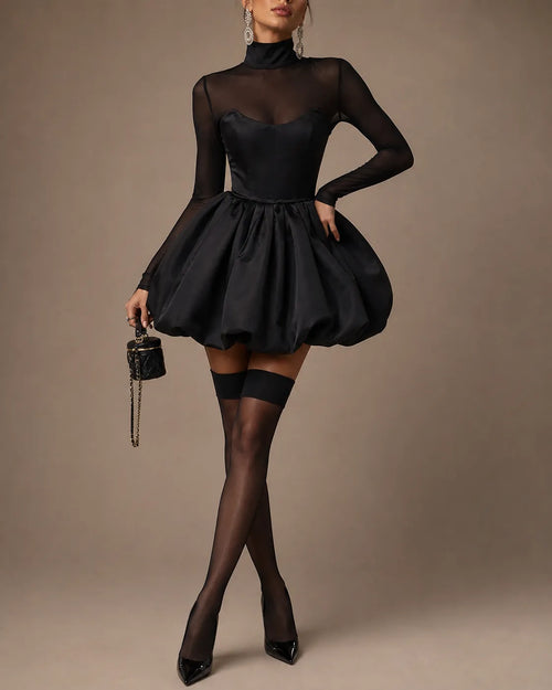 Vivienne | Sheer High-Neck Bubble Mini Dress