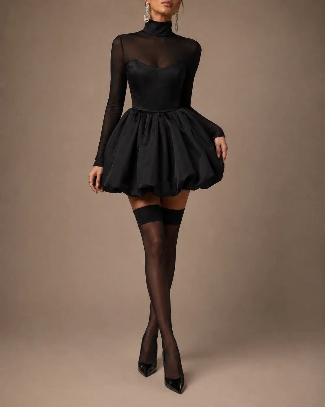 Vivienne | Sheer High-Neck Bubble Mini Dress