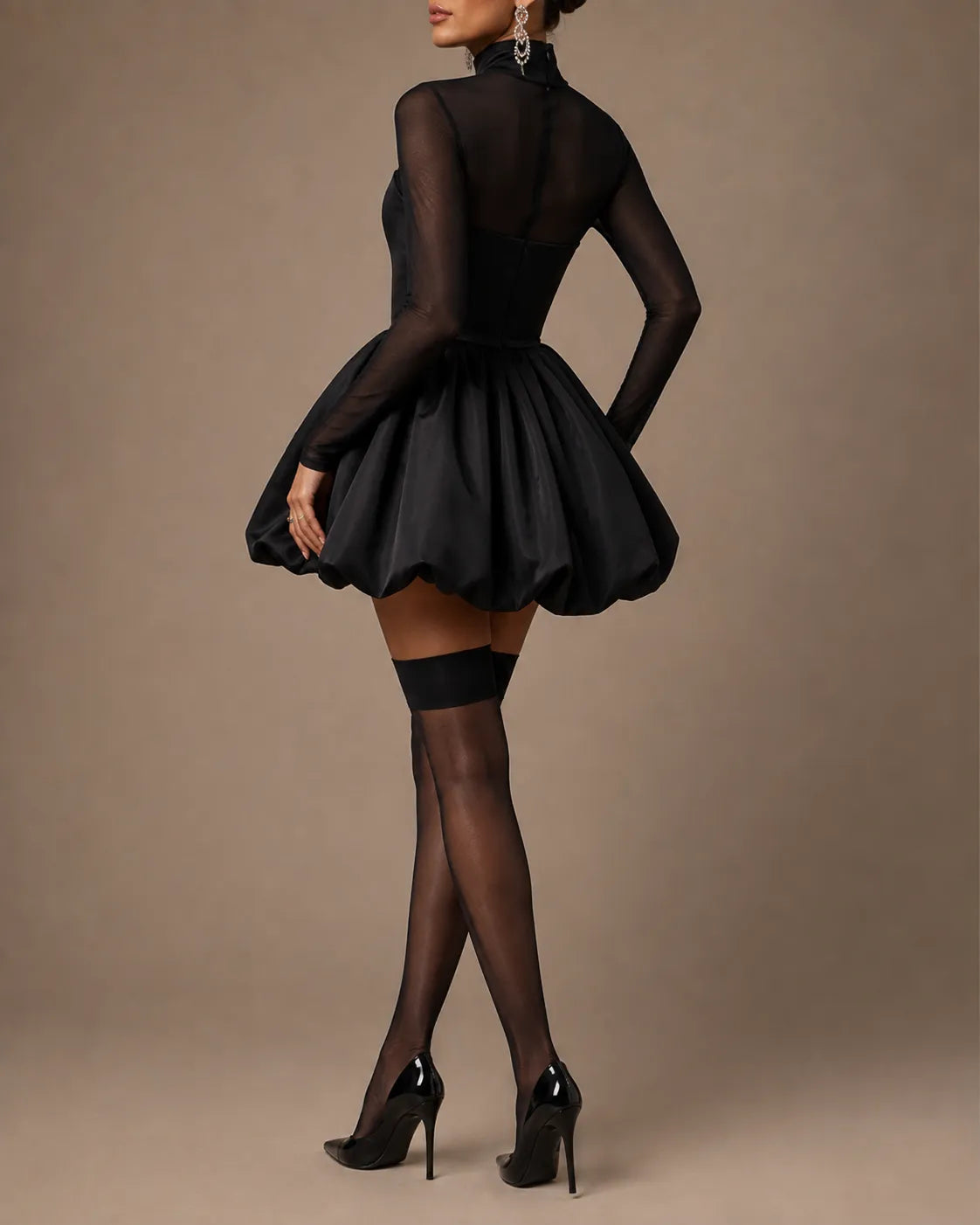 Vivienne | Sheer High-Neck Bubble Mini Dress