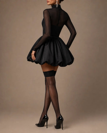 Vivienne | Sheer High-Neck Bubble Mini Dress