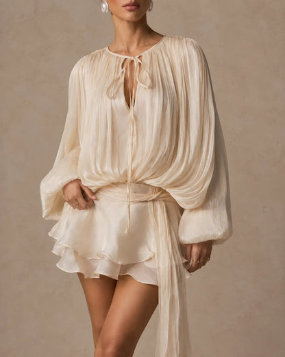 Amara | Draped Satin Ruffle Mini Dress