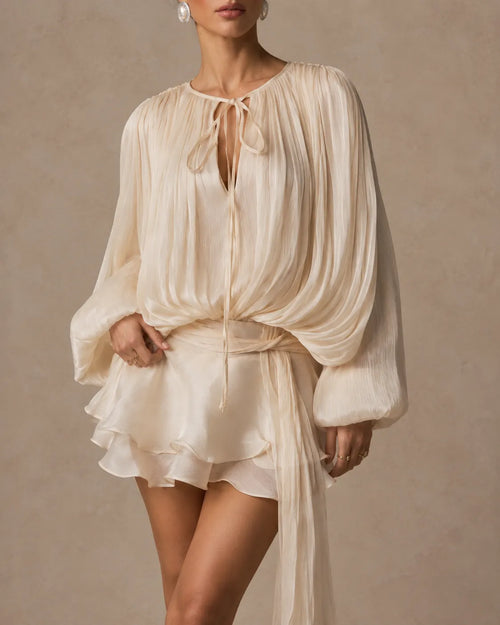 Amara | Draped Satin Ruffle Mini Dress