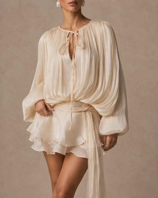 Amara | Draped Satin Ruffle Mini Dress