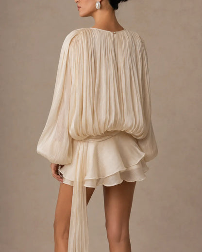 Amara | Draped Satin Ruffle Mini Dress