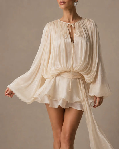 Amara | Draped Satin Ruffle Mini Dress