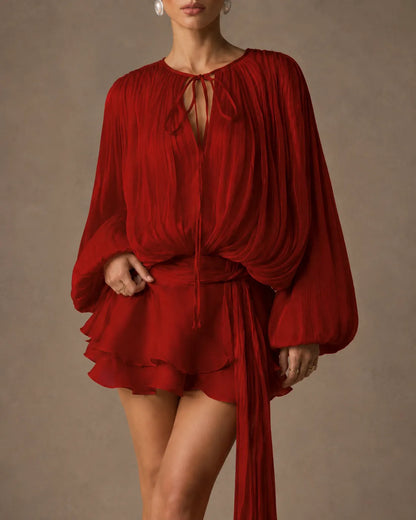 Amara | Draped Satin Ruffle Mini Dress