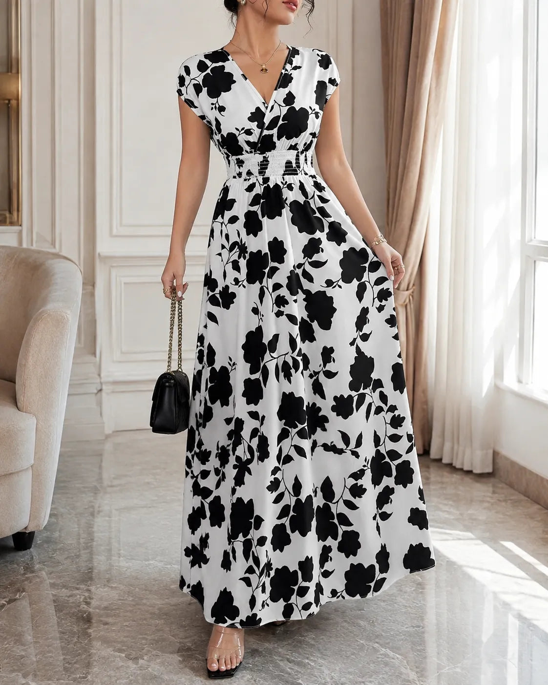 Camille | Smocked Waist Floral Maxi Dress