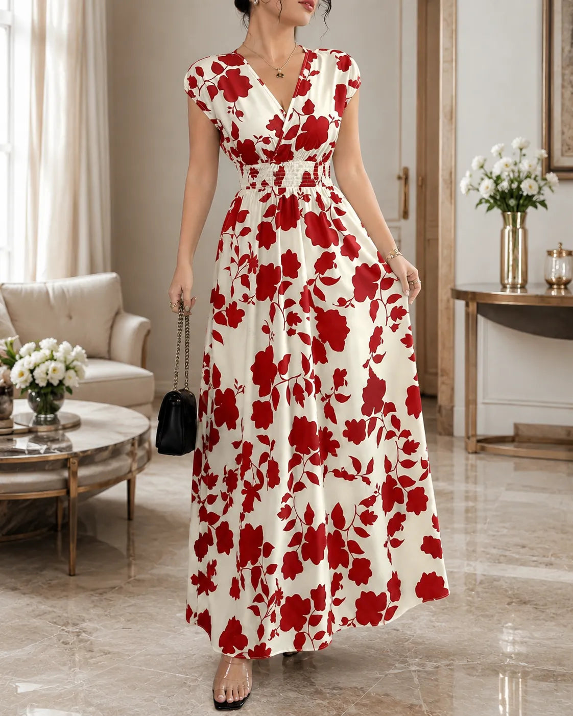 Camille | Smocked Waist Floral Maxi Dress