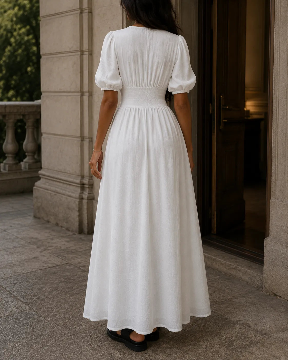 Evelyn | Elegant Deep V-Neck Button Front Maxi Dress