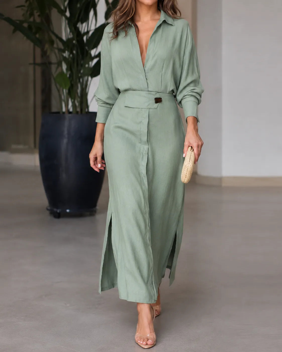 Avery | Elegant Collared Maxi Shirt Dress