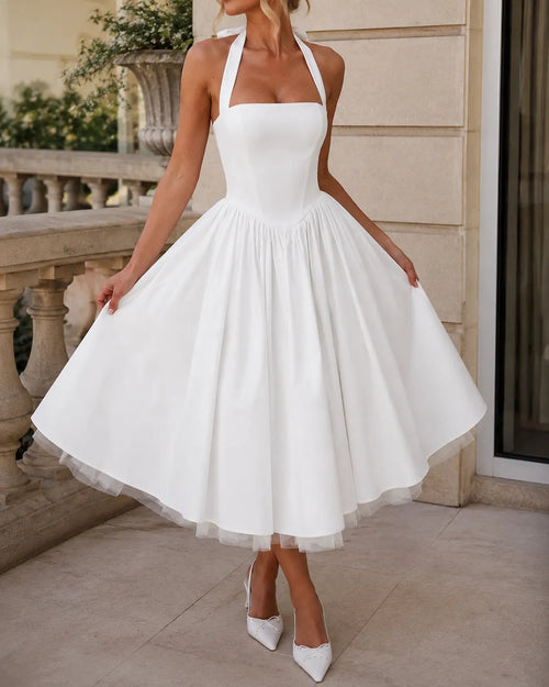 Vivienne | Halter Neck Tea-Length Fit & Flare Dress