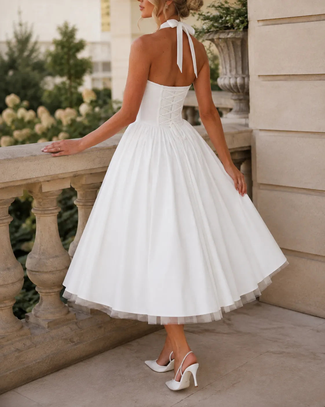 Vivienne | Halter Neck Tea-Length Fit & Flare Dress