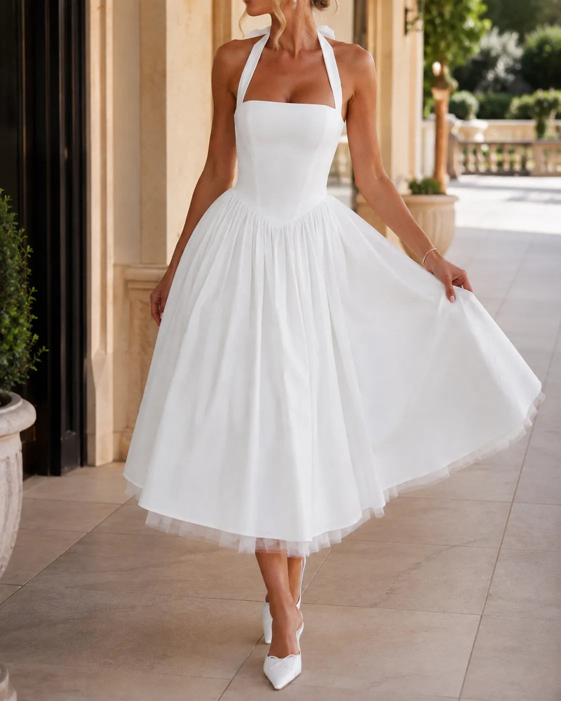 Vivienne | Halter Neck Tea-Length Fit & Flare Dress