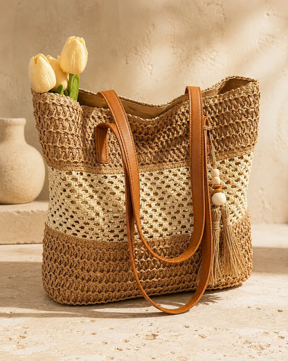 Elena | Two-Tone Woven Tote Bag