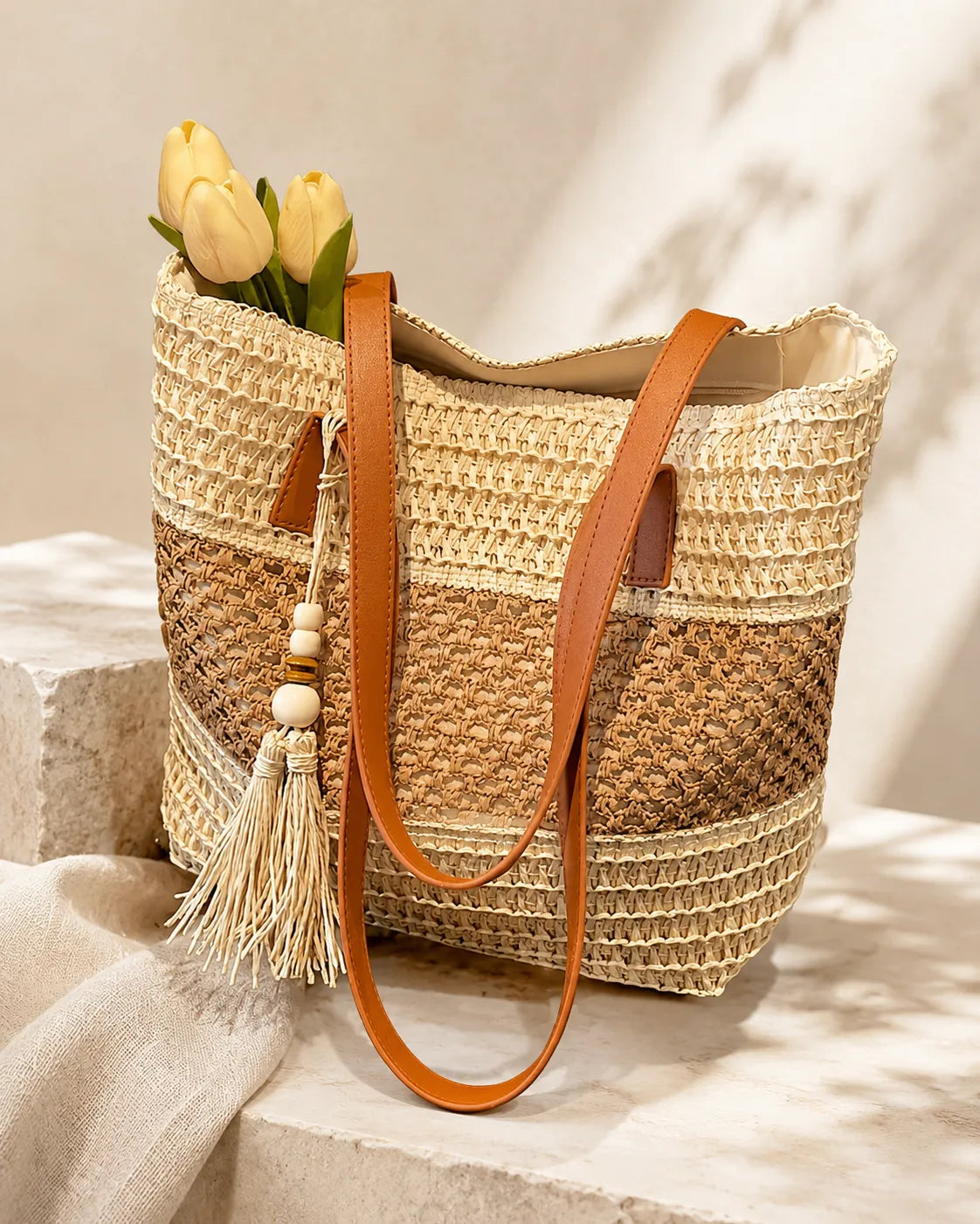 Elena | Two-Tone Woven Tote Bag