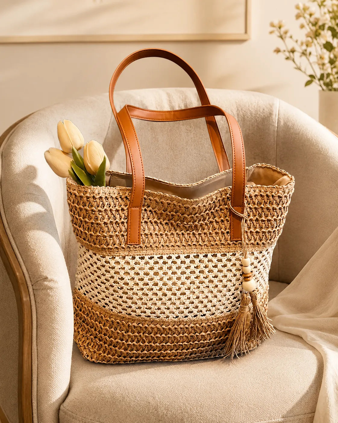 Elena | Two-Tone Woven Tote Bag