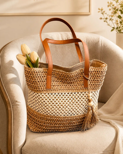 Elena | Two-Tone Woven Tote Bag