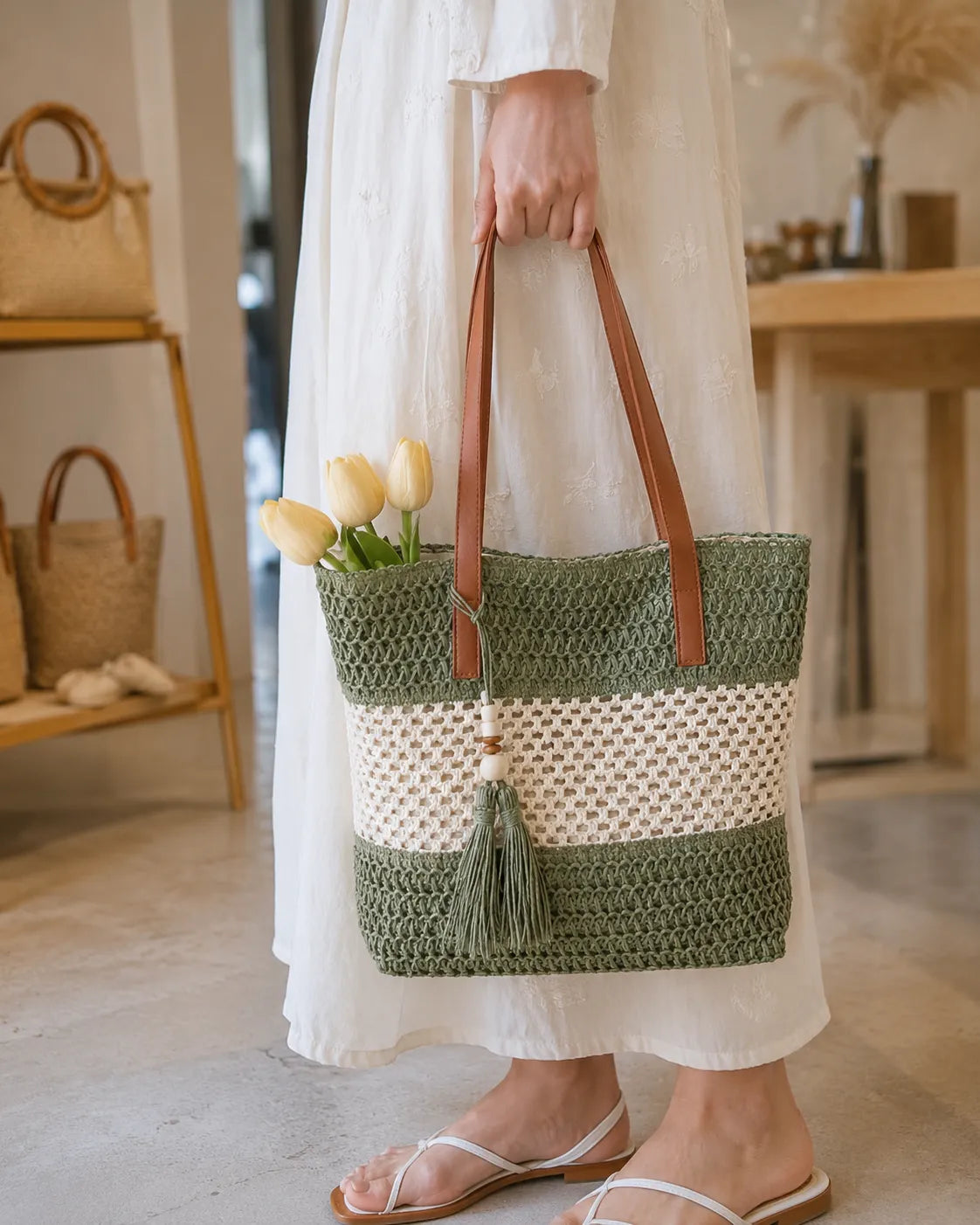 Elena | Two-Tone Woven Tote Bag
