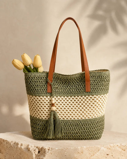 Elena | Two-Tone Woven Tote Bag