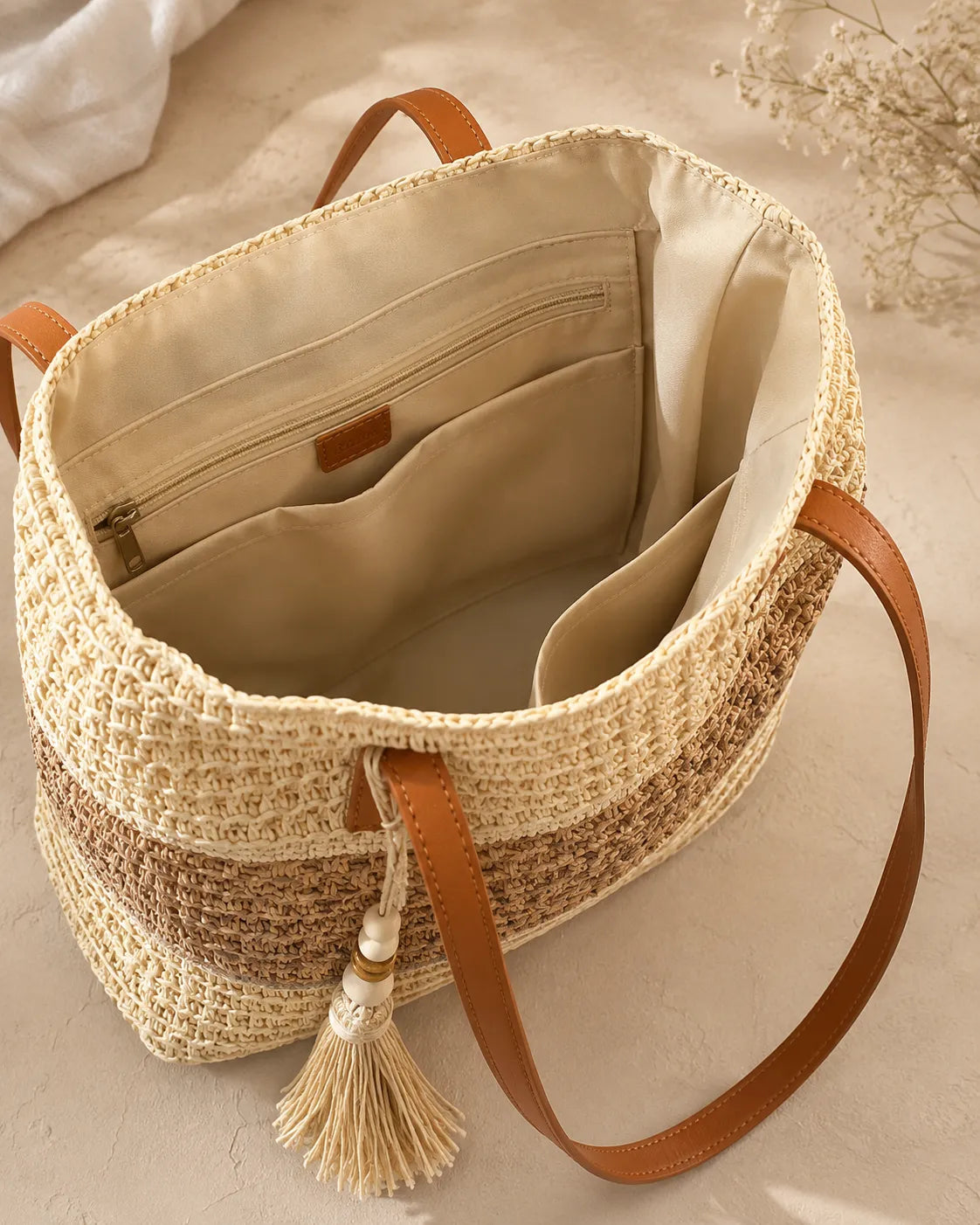 Elena | Two-Tone Woven Tote Bag