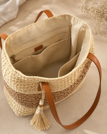 Elena | Two-Tone Woven Tote Bag