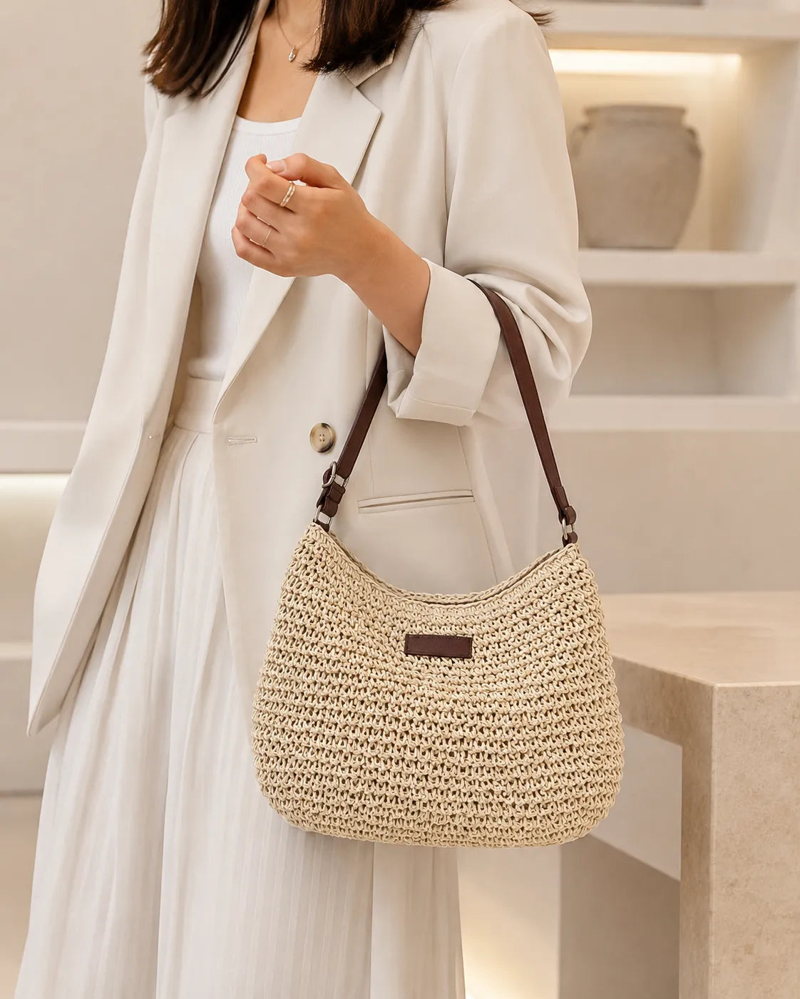 Elena | Woven Hobo Shoulder Bag