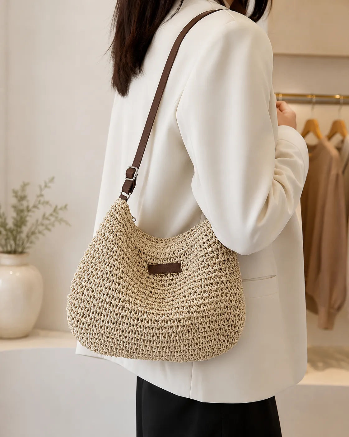 Elena | Woven Hobo Shoulder Bag