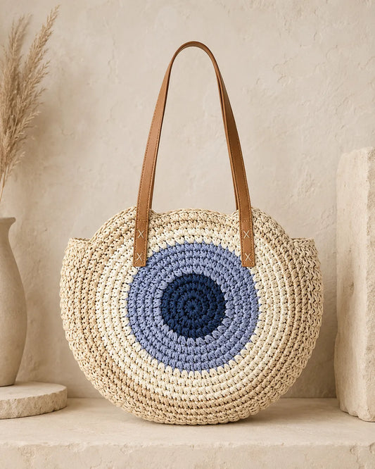 Selene | Round Woven Eye Tote Bag