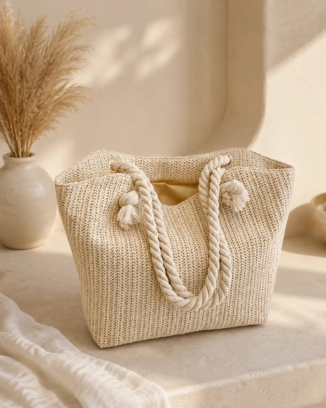 Woven Rope Handle Tote Bag