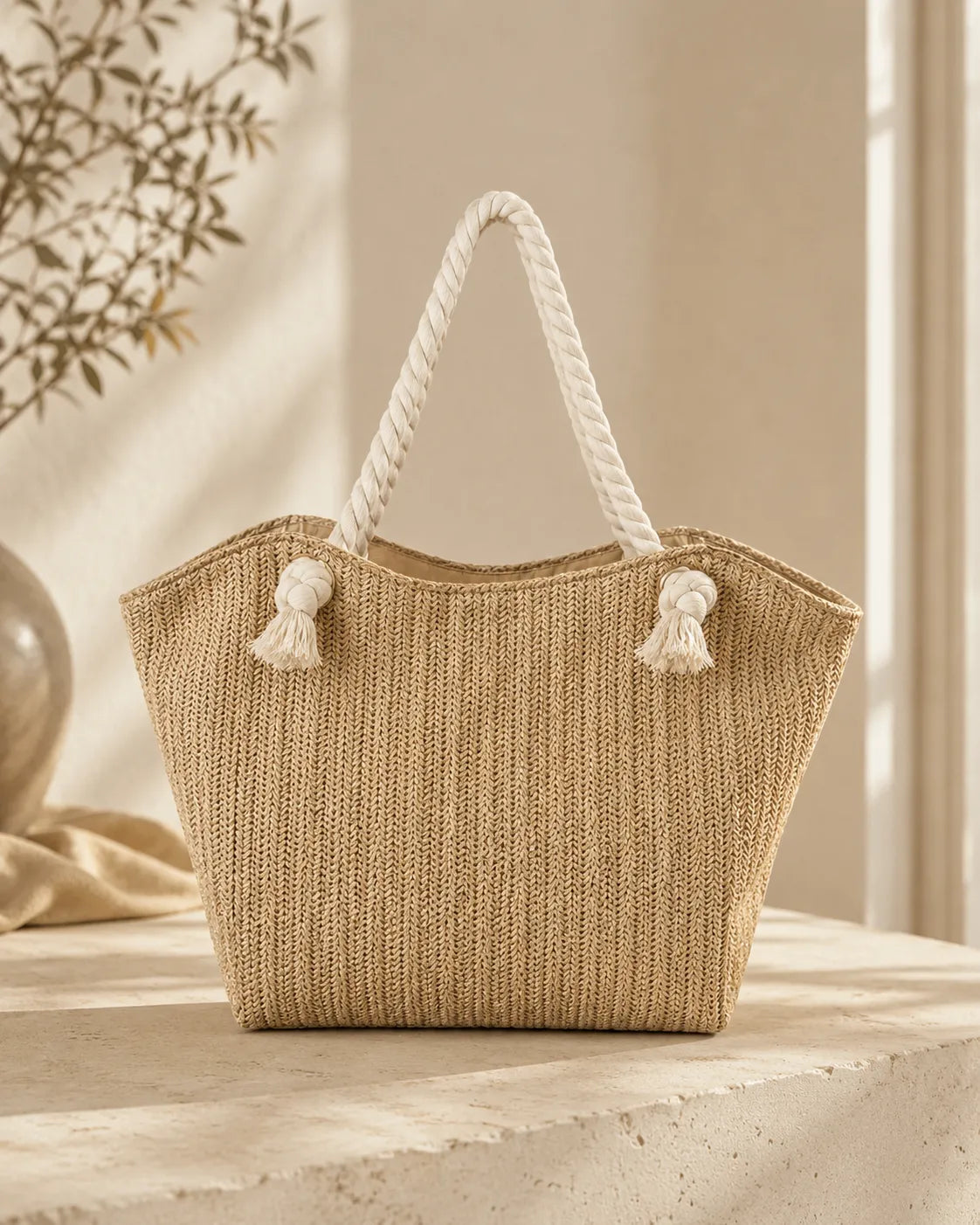Woven Rope Handle Tote Bag