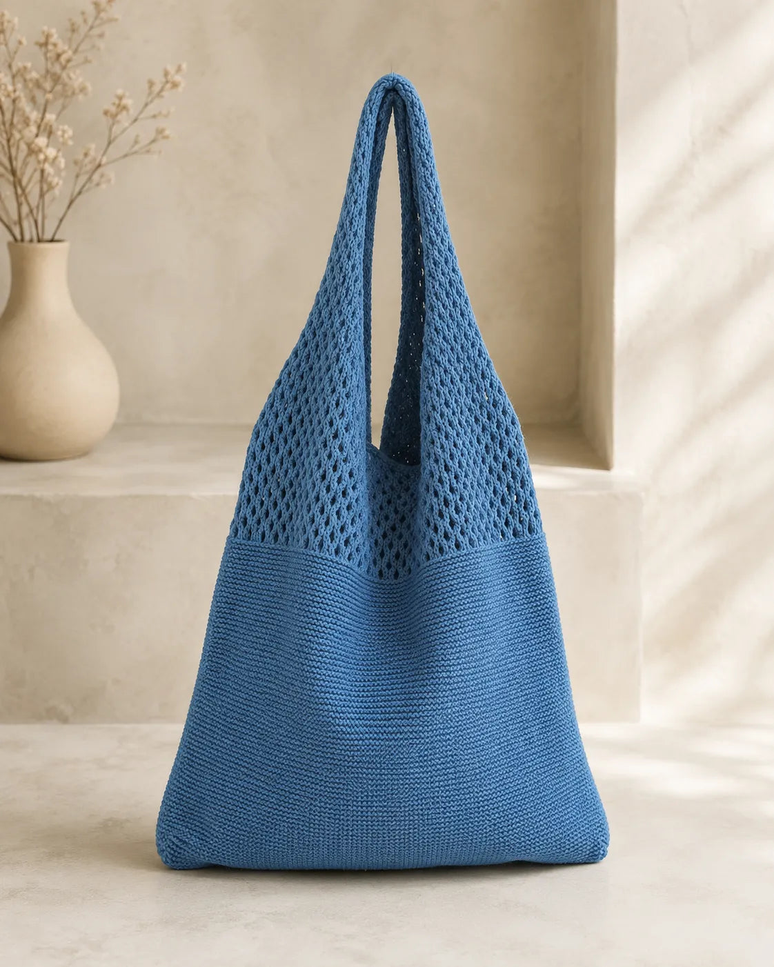 Soft Knit Mesh Shoulder Tote Bag