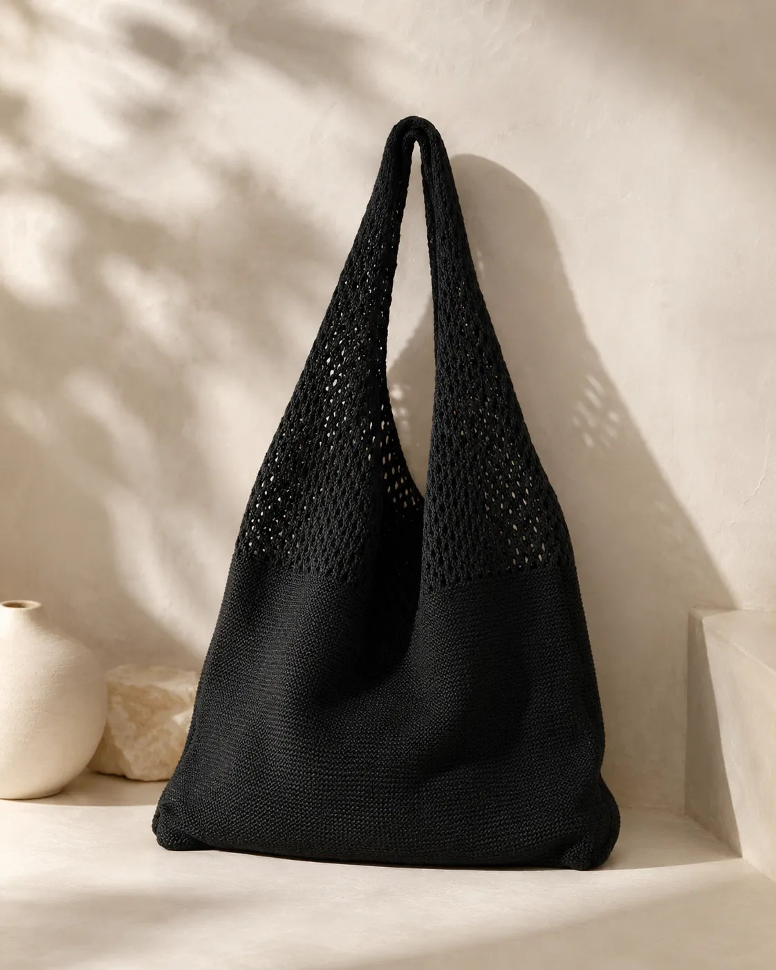 Soft Knit Mesh Shoulder Tote Bag
