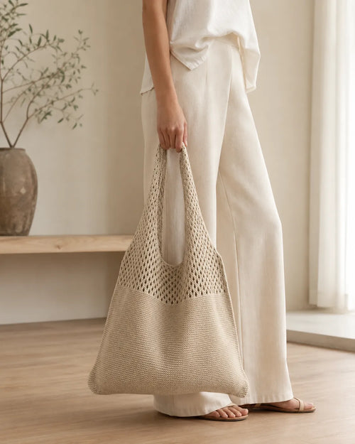 Soft Knit Mesh Shoulder Tote Bag