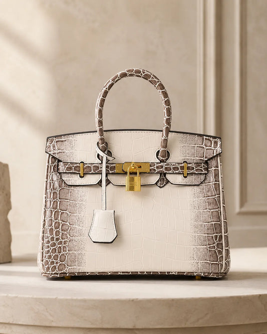 Vivienne | Croc-Embossed Structured Top Handle Satchel