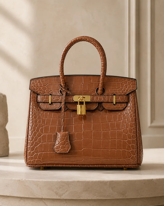 Vivienne | Croc-Embossed Structured Top Handle Satchel