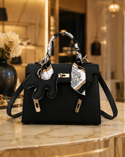 Celeste | Elegant Structured Top Handle Satchel with Silk Scarf Charm