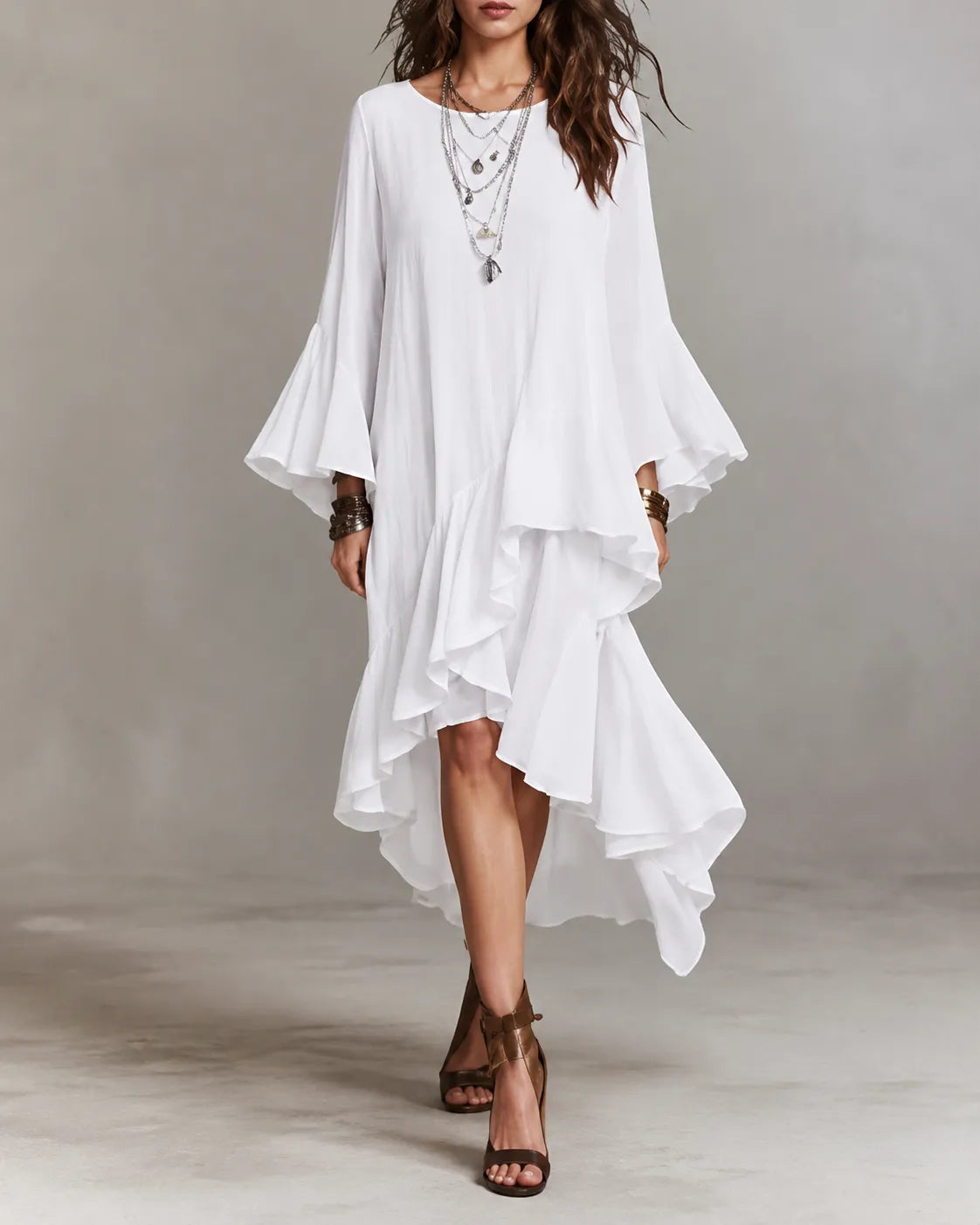 Valeria | Ruffled High-Low Midi Dress