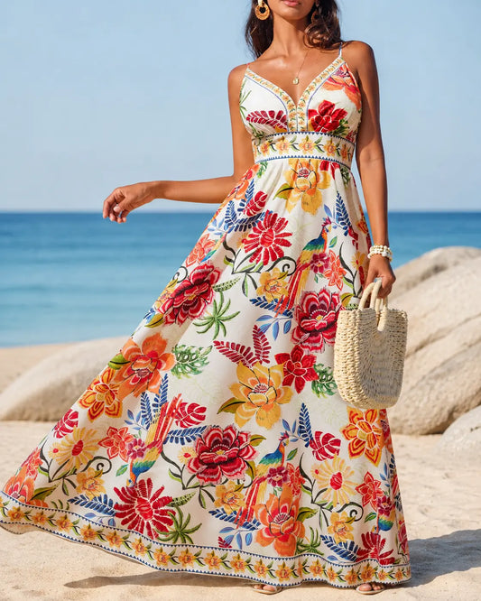marlo maxi dresses in placed tropical floral Afrm Strapless Mesh Midi Dress